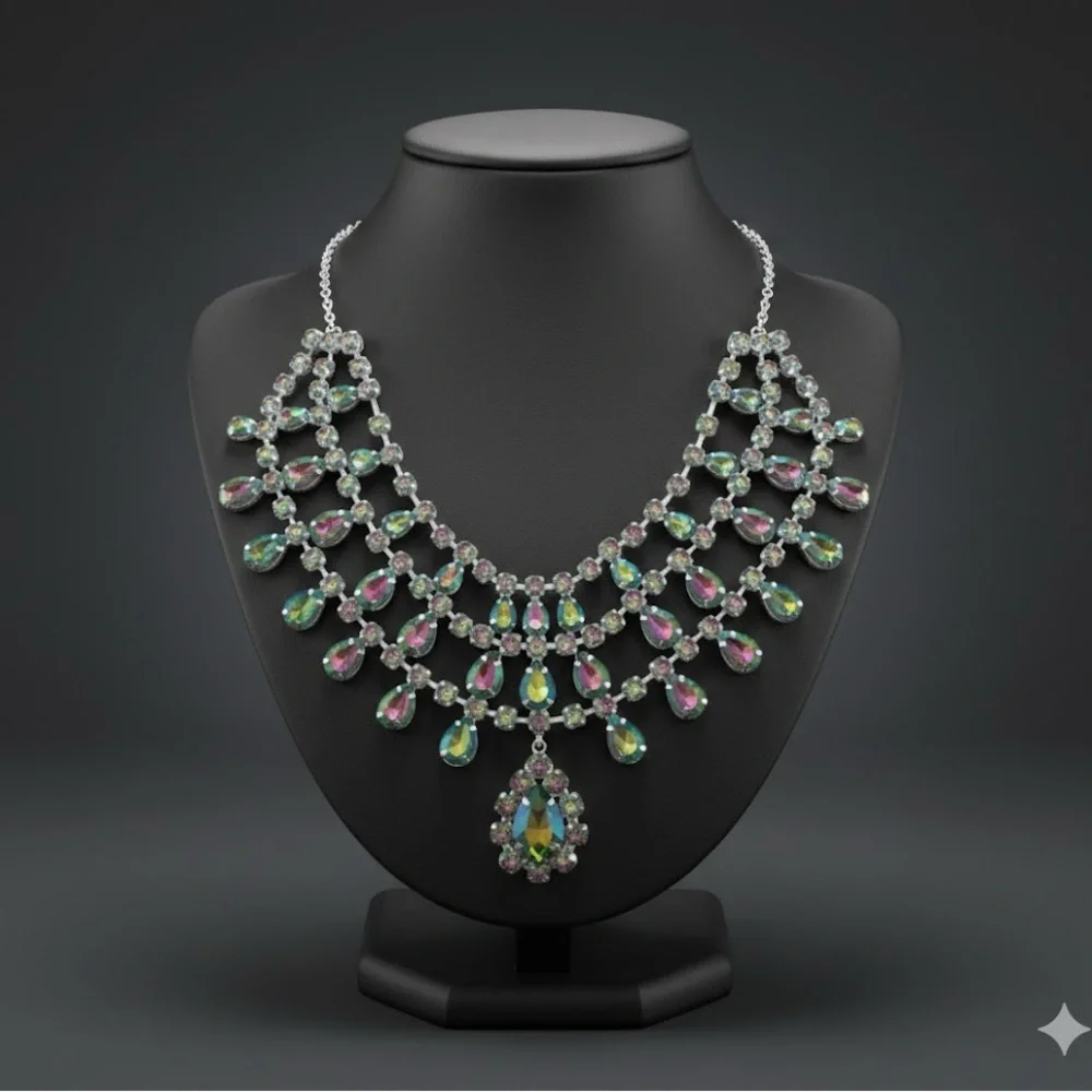Rainbow Iridescent Statement Bib Collar Necklace